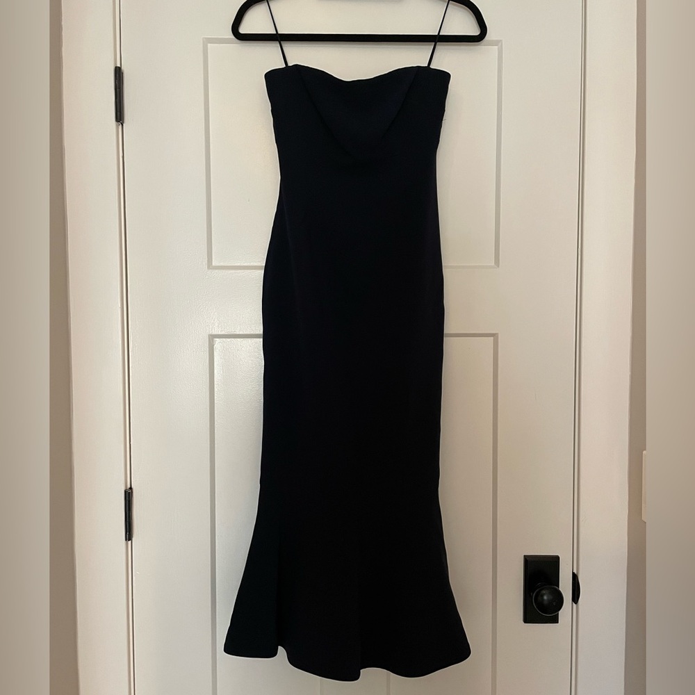 Strapless cinq a sept mermaid dress in navy blue